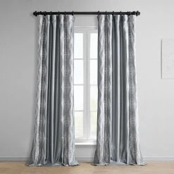 Chai Silver Embroidered Designer Faux Silk Curtain