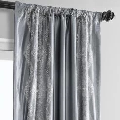 Chai Silver Embroidered Designer Faux Silk Curtain -Chic Curtains Shop 1C bd9bfd83 0044 487b 824b f9eb7735209d