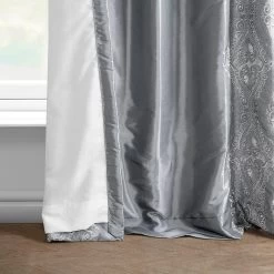 Chai Silver Embroidered Designer Faux Silk Curtain -Chic Curtains Shop 1H dfa60d38 eb96 4f4d 93a8 845b13fab63c