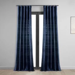 Navy Textured Dupioni Silk Curtain