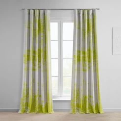 Dapple Green Printed Faux Linen Room Darkening Curtain