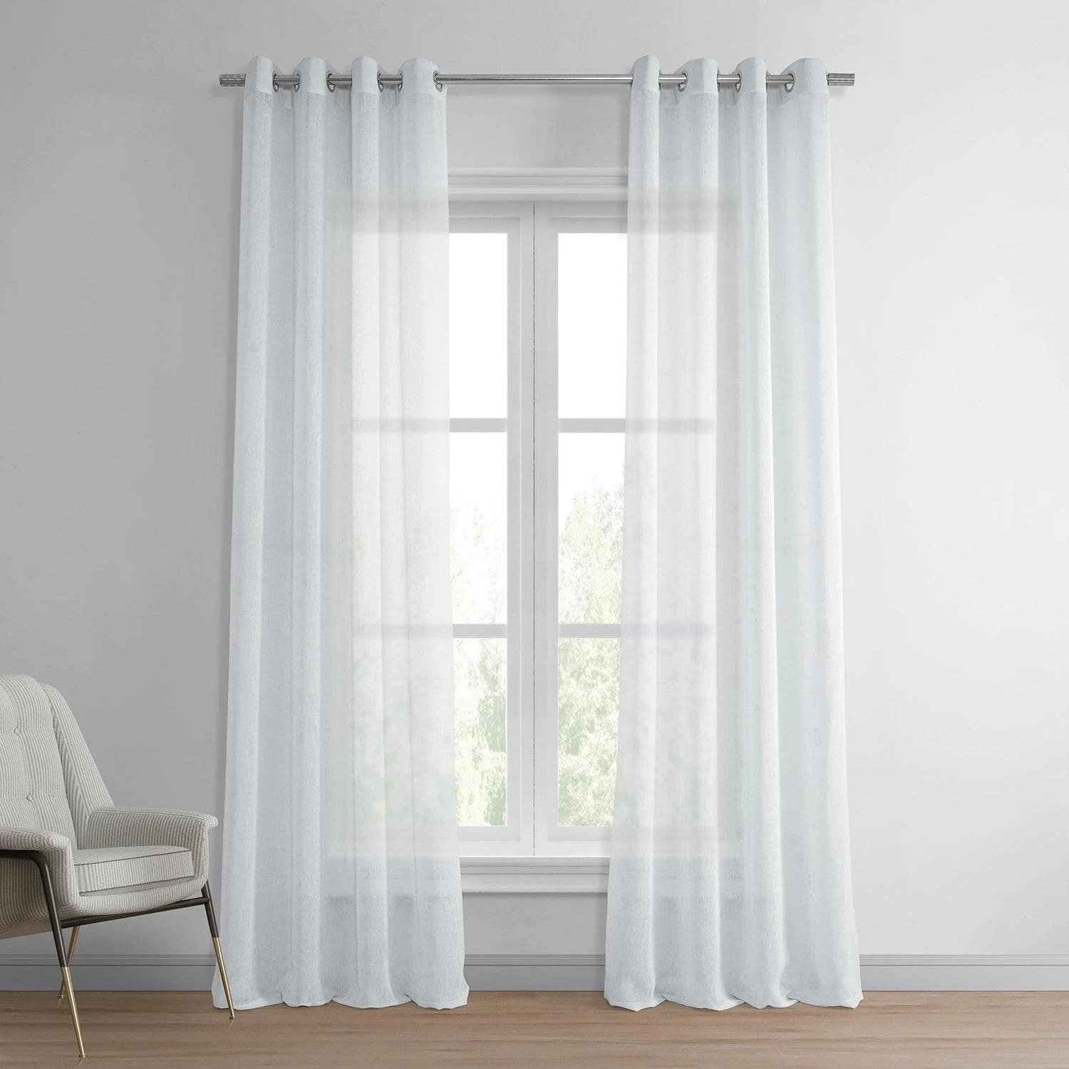 Aspen White Grommet Textured Faux Linen Sheer Curtain 3 Aspen White Grommet Textured Faux Linen Sheer Curtain