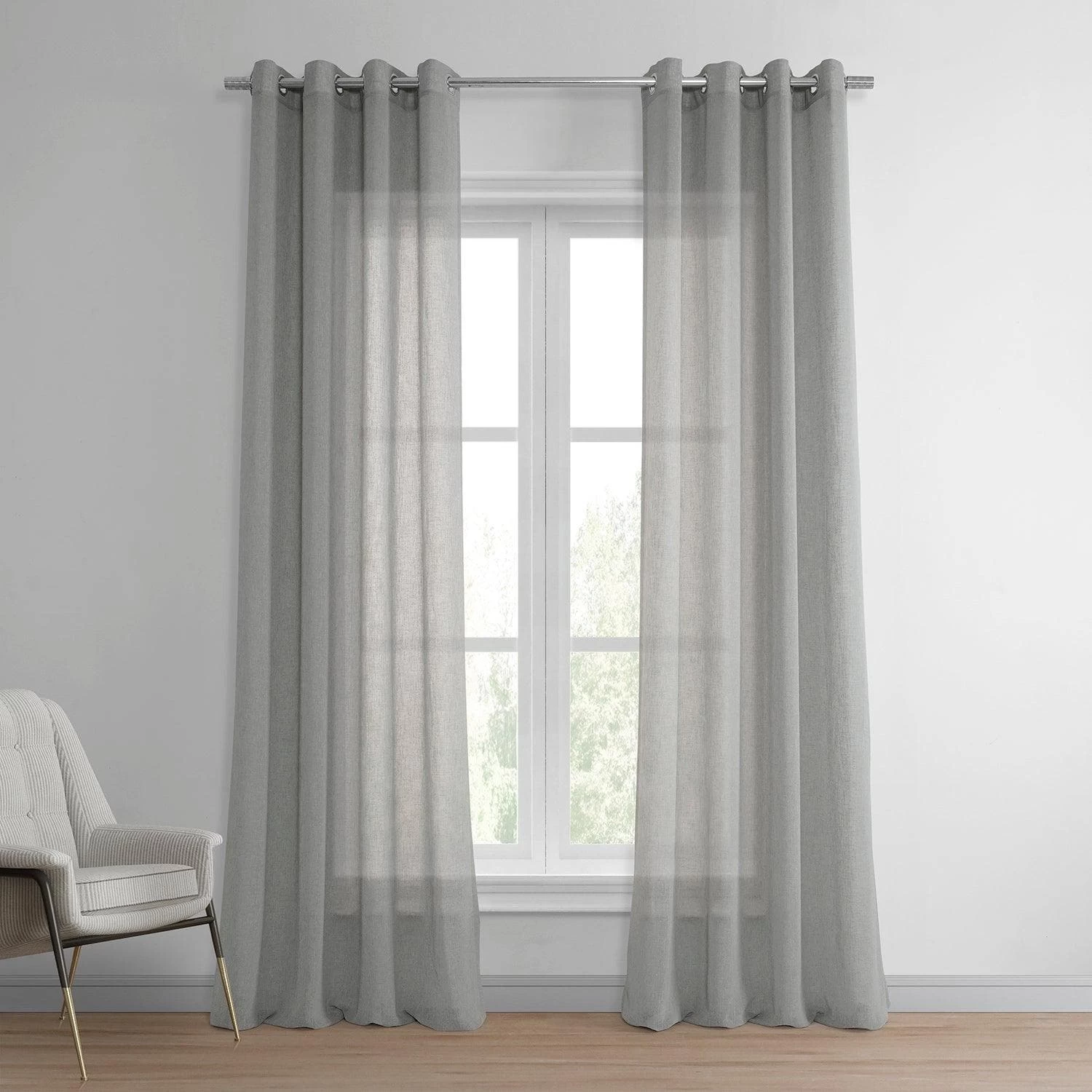 Paris Greige Grommet Textured Faux Linen Sheer Curtain 3 Paris Greige Grommet Textured Faux Linen Sheer Curtain