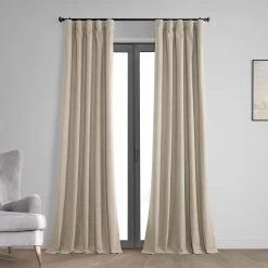 Light Tan Thermal Cross Linen Weave Blackout Curtain