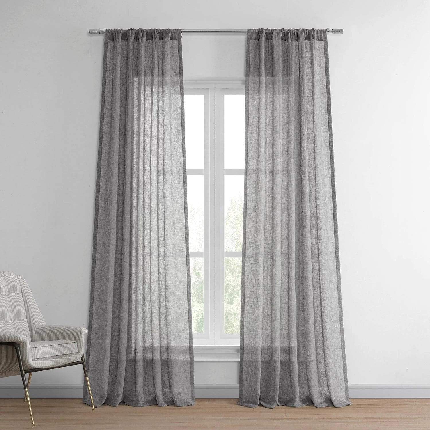 Gravel Grey Textured Faux Linen Sheer Curtain 3 Gravel Grey Textured Faux Linen Sheer Curtain