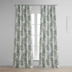 Palms Green Printed Faux Linen Room Darkening Curtain