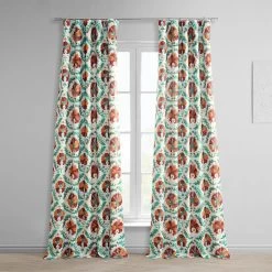 Tribeca Hibiscus Printed Faux Linen Room Darkening Curtain