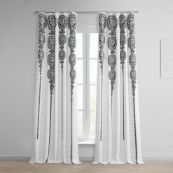 Cyprus Black Printed Faux Linen Room Darkening Curtain