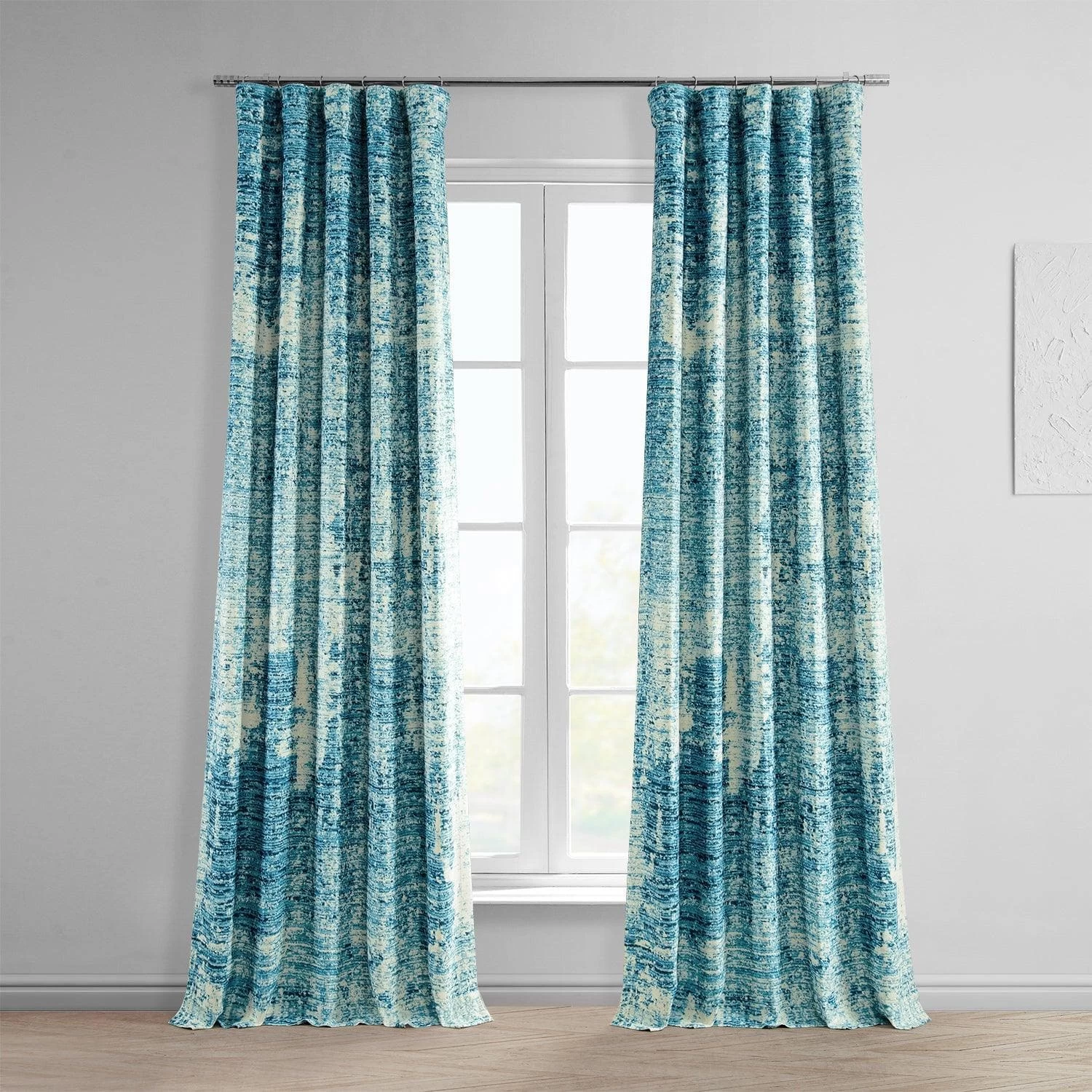 Strata Blue Printed Faux Linen Room Darkening Curtain 3 Strata Blue Printed Faux Linen Room Darkening Curtain