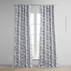 Botanic Grey Printed Faux Linen Room Darkening Curtain