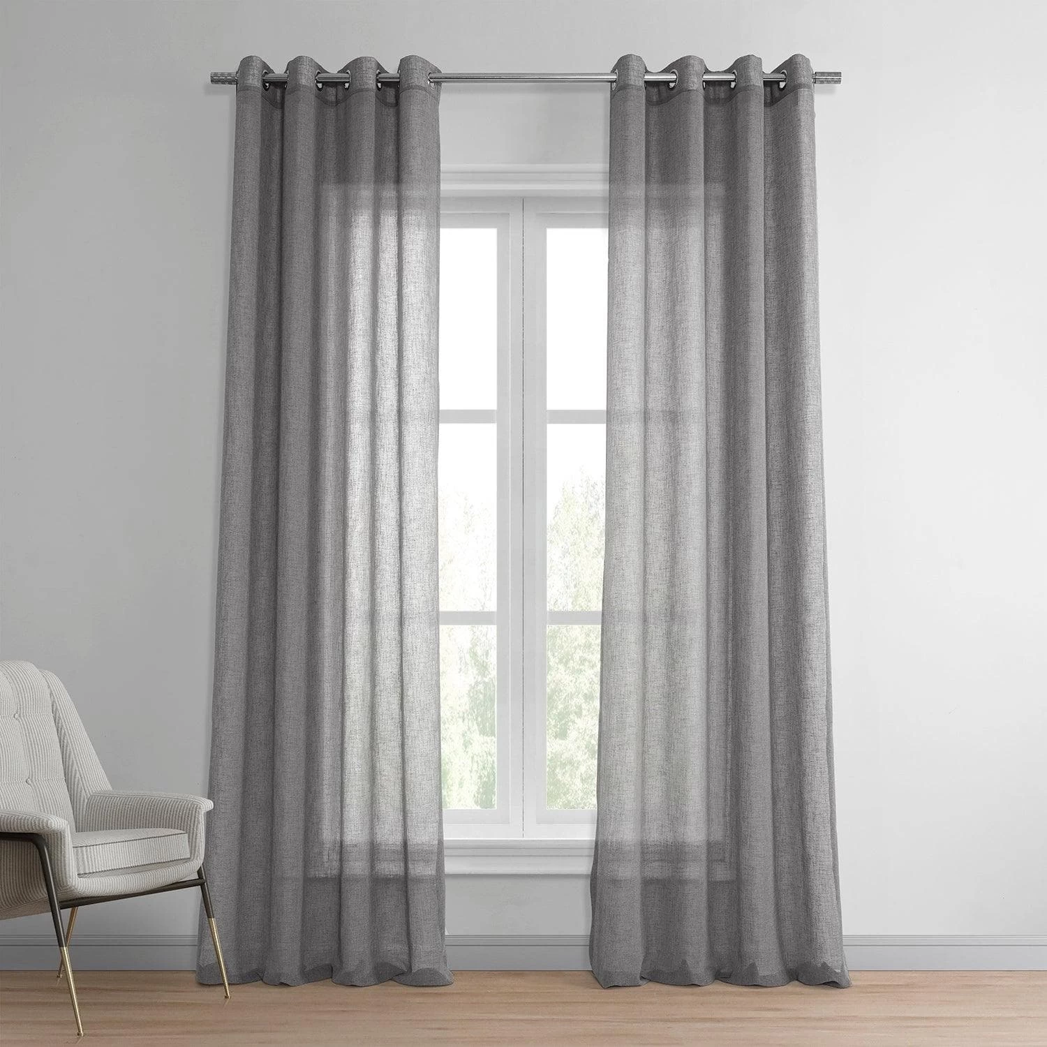 Gravel Grey Grommet Textured Faux Linen Sheer Curtain 3 Gravel Grey Grommet Textured Faux Linen Sheer Curtain