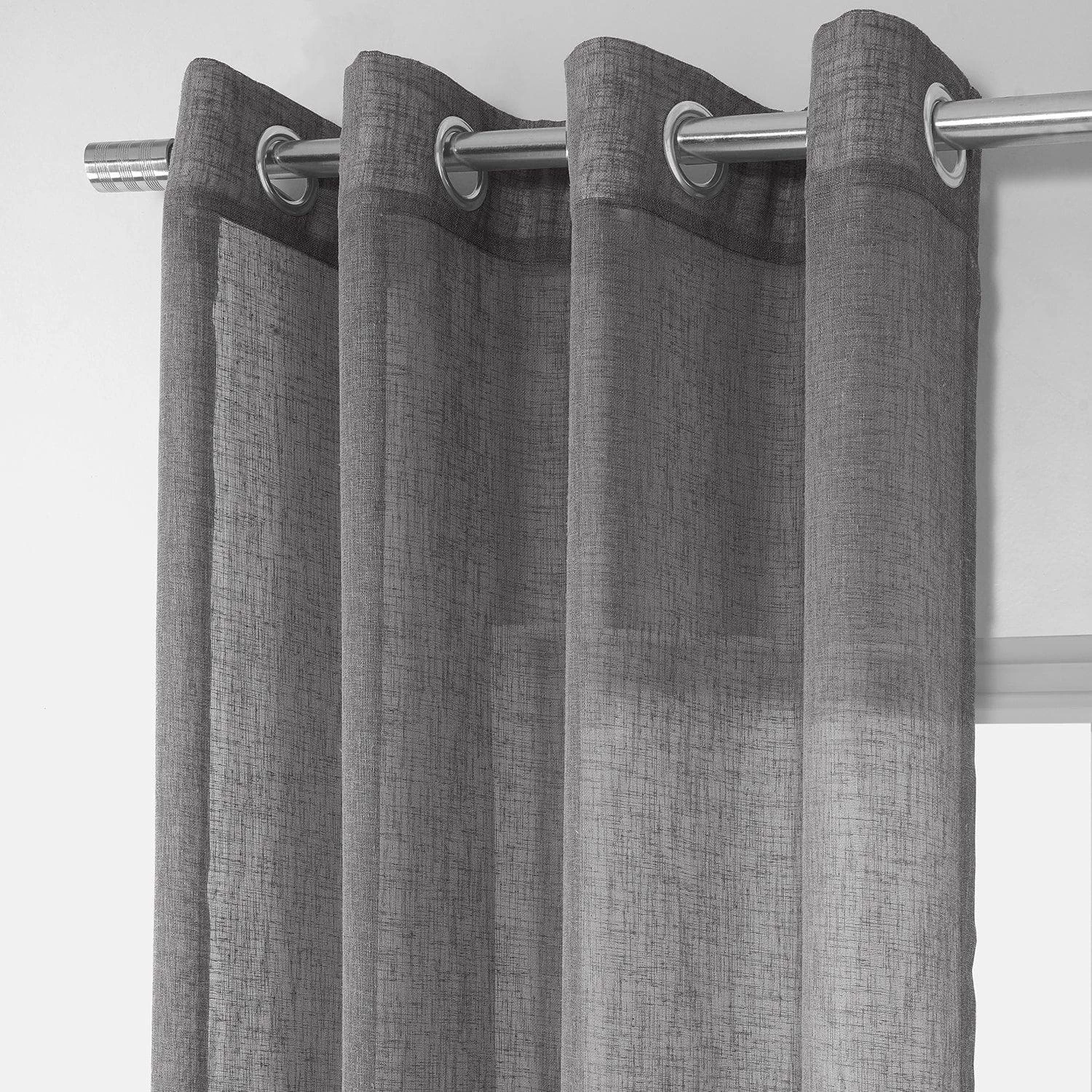 Gravel Grey Grommet Textured Faux Linen Sheer Curtain 4 Gravel Grey Grommet Textured Faux Linen Sheer Curtain - Image 2