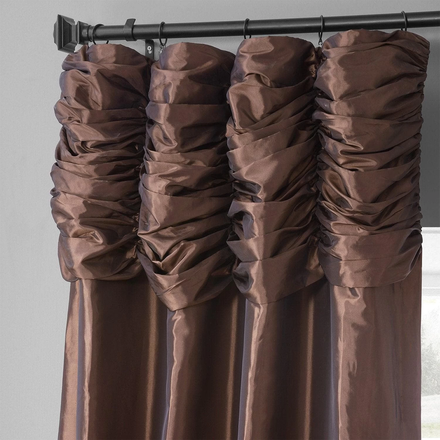 Copper Brown Ruched Solid Faux Silk Taffeta Curtain 4 Copper Brown Ruched Solid Faux Silk Taffeta Curtain - Image 2