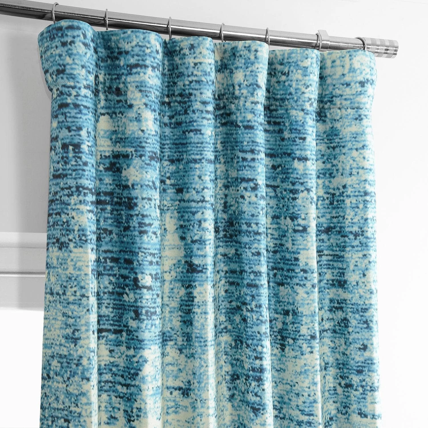 Strata Blue Printed Faux Linen Room Darkening Curtain 4 Strata Blue Printed Faux Linen Room Darkening Curtain - Image 2