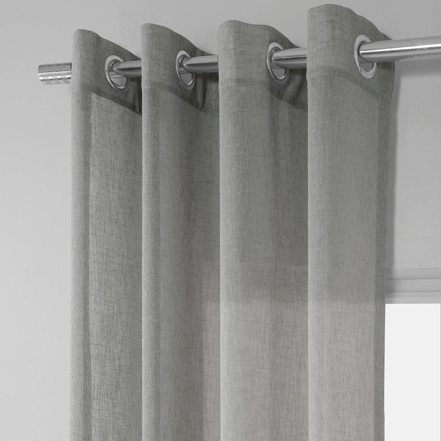 Paris Greige Grommet Textured Faux Linen Sheer Curtain 4 Paris Greige Grommet Textured Faux Linen Sheer Curtain - Image 2