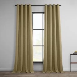 Nomad Tan Grommet Textured Faux Linen Room Darkening Curtain