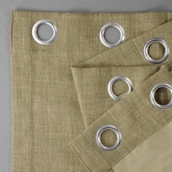 Nomad Tan Grommet Textured Faux Linen Room Darkening Curtain -Chic Curtains Shop 34K