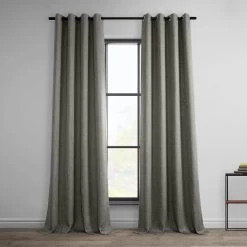 Blazer Grey Grommet Textured Faux Linen Room Darkening Curtain