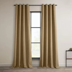Butterscotch Grommet Textured Faux Linen Room Darkening Curtain