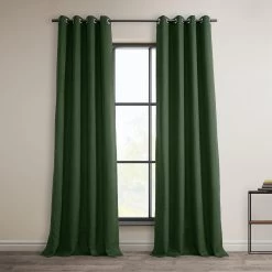 Key Green Grommet Textured Faux Linen Room Darkening Curtain