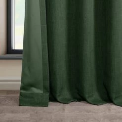 Key Green Grommet Textured Faux Linen Room Darkening Curtain -Chic Curtains Shop 39H