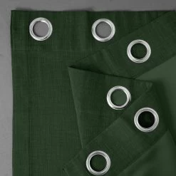 Key Green Grommet Textured Faux Linen Room Darkening Curtain -Chic Curtains Shop 39K