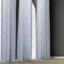 Strokes Light Blue Textured Printed Cotton Light Filtering Curtain -Chic Curtains Shop 3A