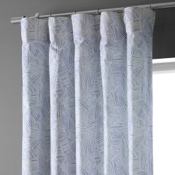 Strokes Light Blue Textured Printed Cotton Light Filtering Curtain -Chic Curtains Shop 3B