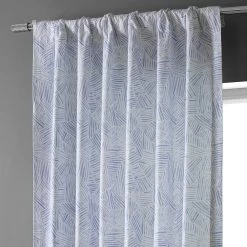 Strokes Light Blue Textured Printed Cotton Light Filtering Curtain -Chic Curtains Shop 3C