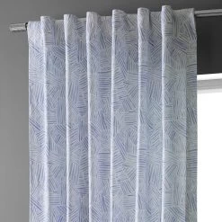 Strokes Light Blue Textured Printed Cotton Light Filtering Curtain -Chic Curtains Shop 3D