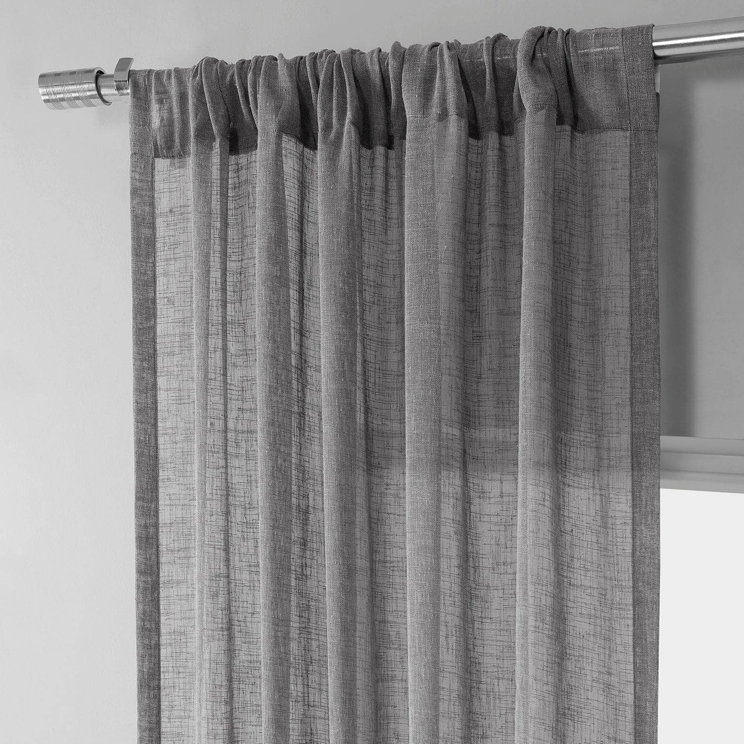 Gravel Grey Textured Faux Linen Sheer Curtain 5 Gravel Grey Textured Faux Linen Sheer Curtain - Image 3