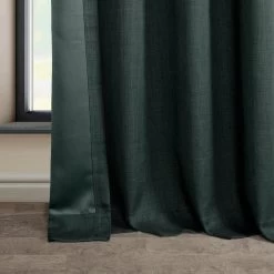 Focal Green Grommet Textured Faux Linen Room Darkening Curtain -Chic Curtains Shop 40H
