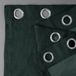 Focal Green Grommet Textured Faux Linen Room Darkening Curtain -Chic Curtains Shop 40K