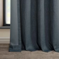 Reverie Blue Grommet Textured Faux Linen Room Darkening Curtain 11 Reverie Blue Grommet Textured Faux Linen Room Darkening Curtain -Chic Curtains Shop 42H