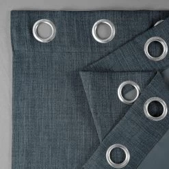Reverie Blue Grommet Textured Faux Linen Room Darkening Curtain 10 Reverie Blue Grommet Textured Faux Linen Room Darkening Curtain -Chic Curtains Shop 42K