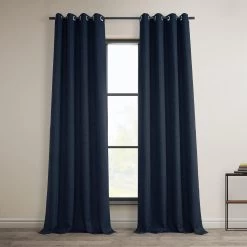 Nightfall Navy Grommet Textured Faux Linen Room Darkening Curtain