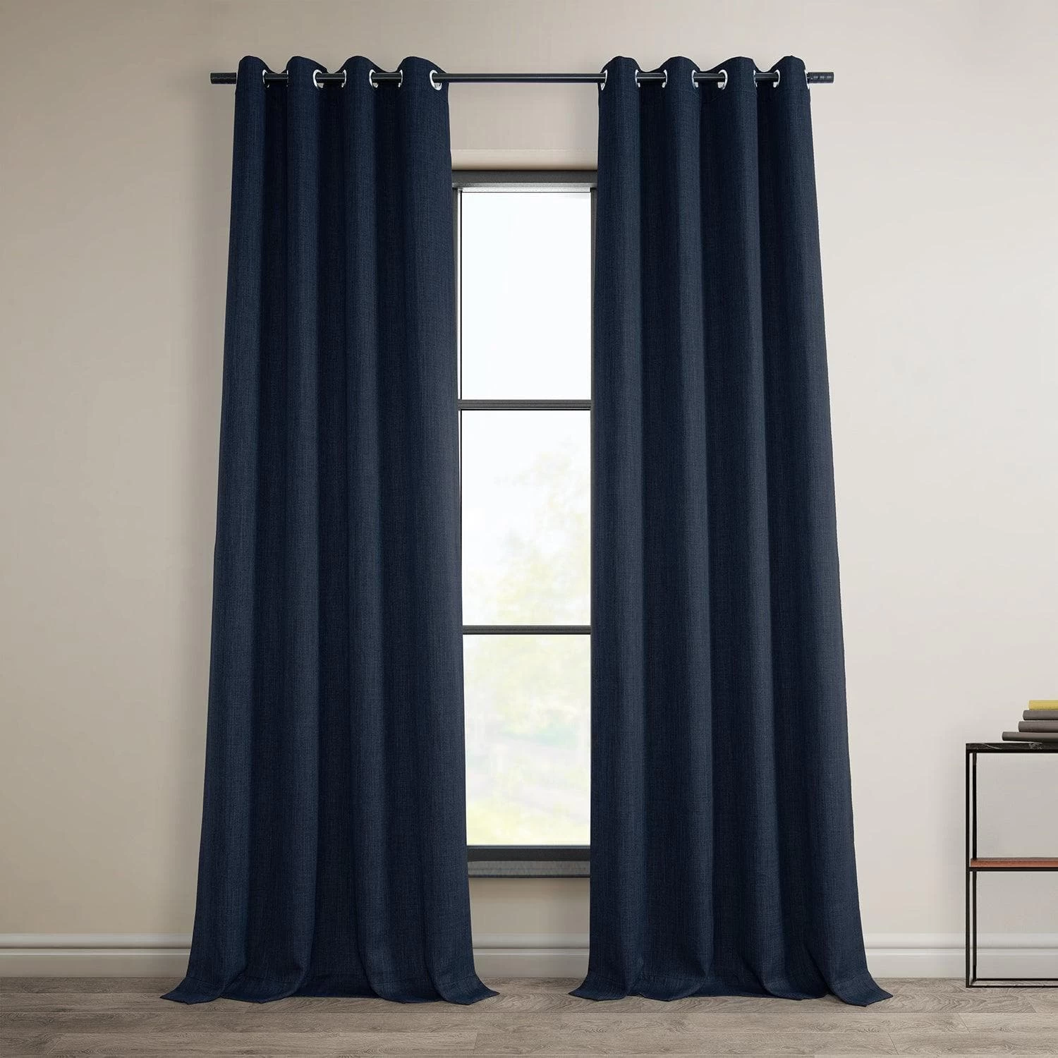 Nightfall Navy Grommet Textured Faux Linen Room Darkening Curtain 3 Nightfall Navy Grommet Textured Faux Linen Room Darkening Curtain