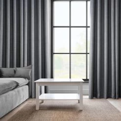 Dark Gravel Grommet Textured Faux Linen Room Darkening Curtain -Chic Curtains Shop 49AX