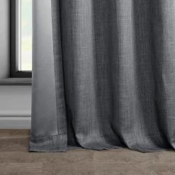 Dark Gravel Grommet Textured Faux Linen Room Darkening Curtain -Chic Curtains Shop 49H