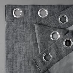 Dark Gravel Grommet Textured Faux Linen Room Darkening Curtain -Chic Curtains Shop 49K