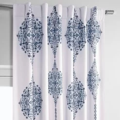 Karachi Navy Printed Faux Linen Room Darkening Curtain -Chic Curtains Shop 4 3ac34bef 8b9d 4737 993d 813503232f25