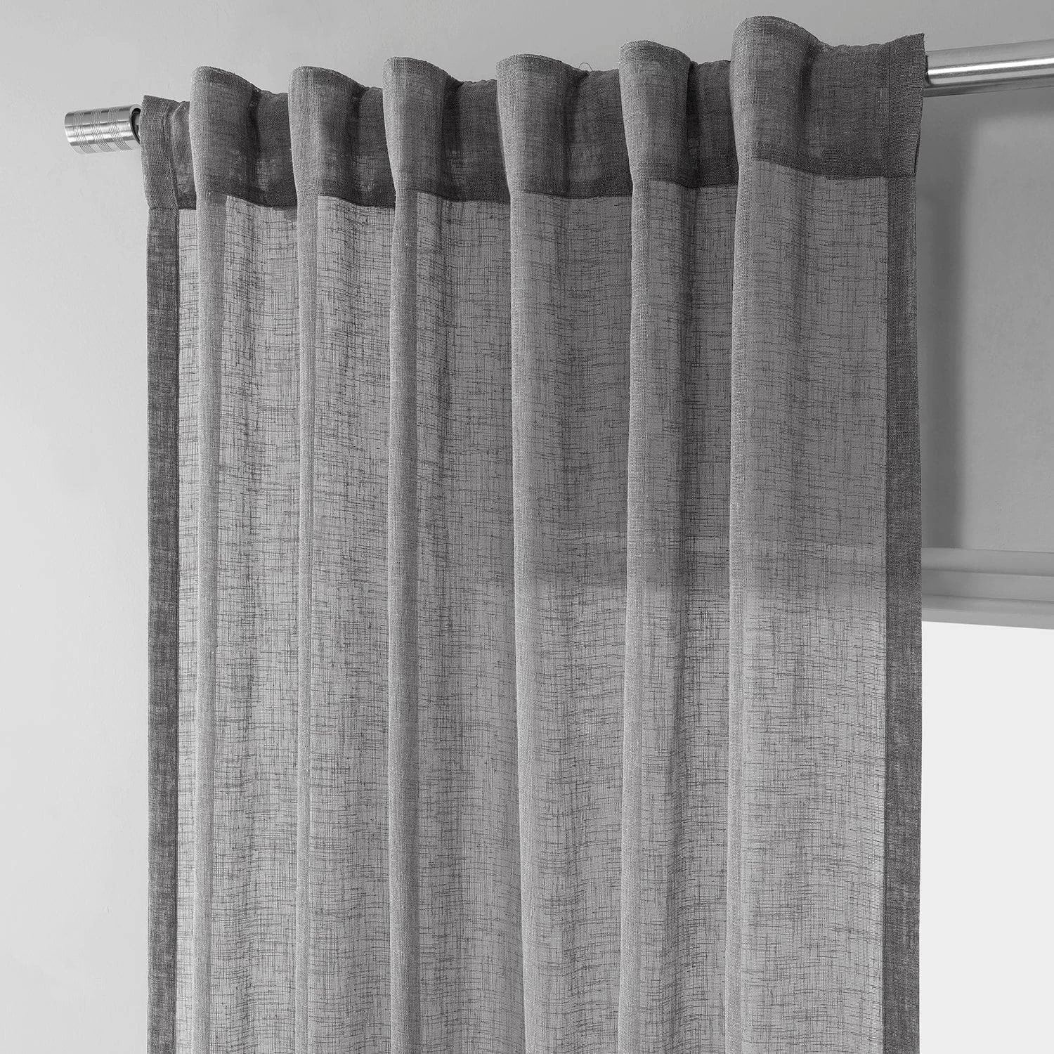 Gravel Grey Textured Faux Linen Sheer Curtain 6 Gravel Grey Textured Faux Linen Sheer Curtain - Image 4
