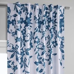Temple Garden Blue Printed Faux Linen Room Darkening Curtain -Chic Curtains Shop 4 adbccc82 a9d9 47dc 9d6c 249d3abfd9af