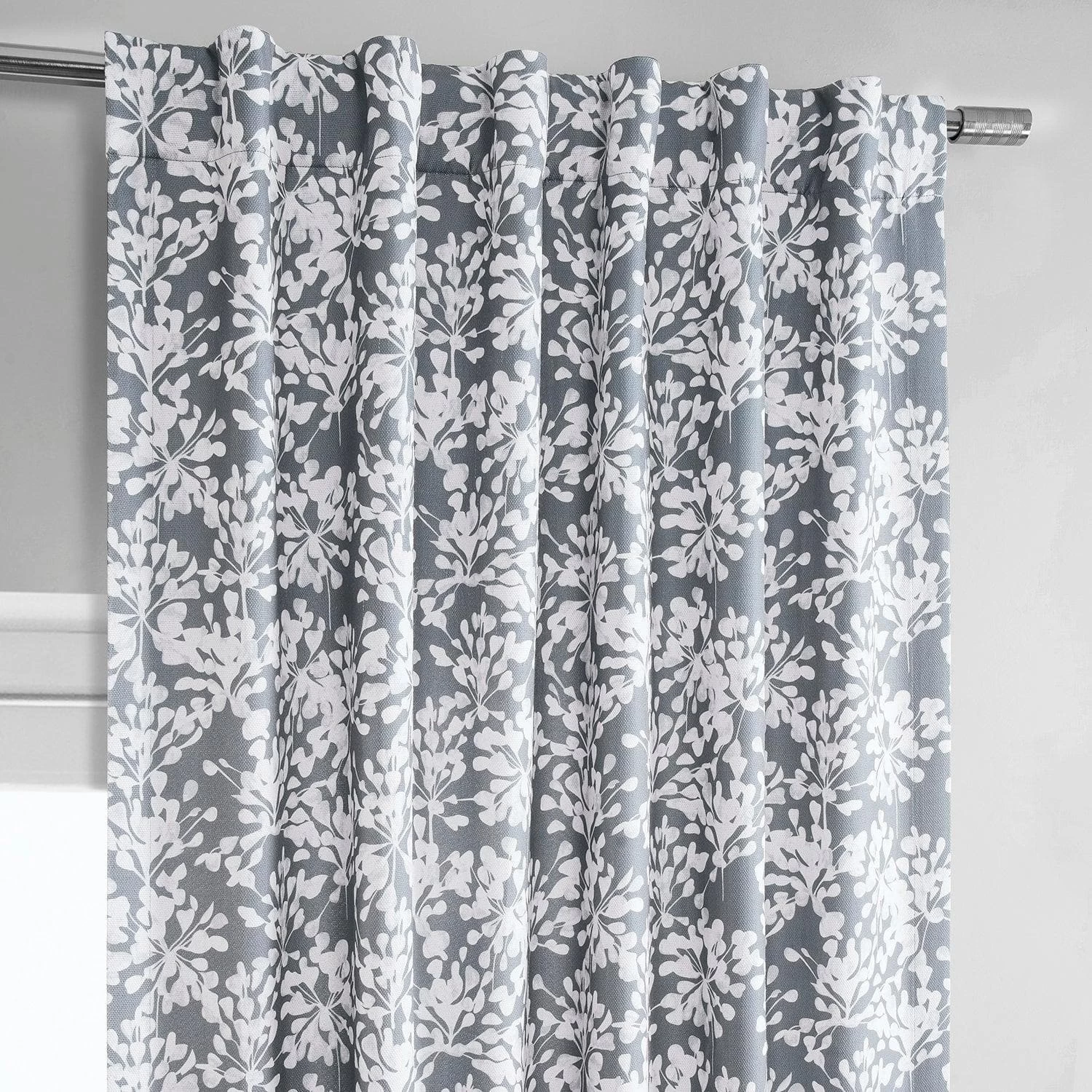 Botanic Grey Printed Faux Linen Room Darkening Curtain 5 Botanic Grey Printed Faux Linen Room Darkening Curtain - Image 3