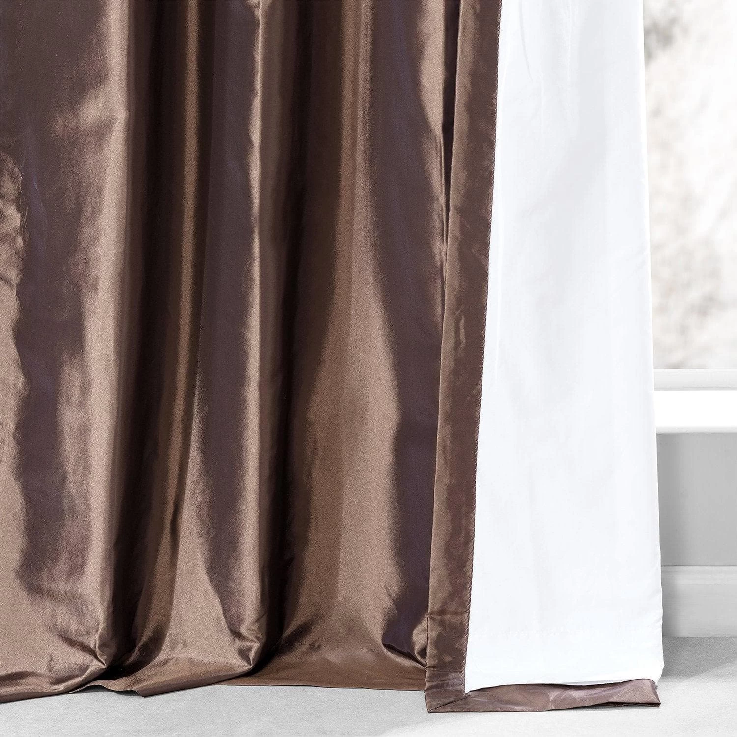 Copper Brown Ruched Solid Faux Silk Taffeta Curtain 6 Copper Brown Ruched Solid Faux Silk Taffeta Curtain - Image 4