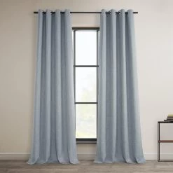 Heather Grey Grommet Textured Faux Linen Room Darkening Curtain