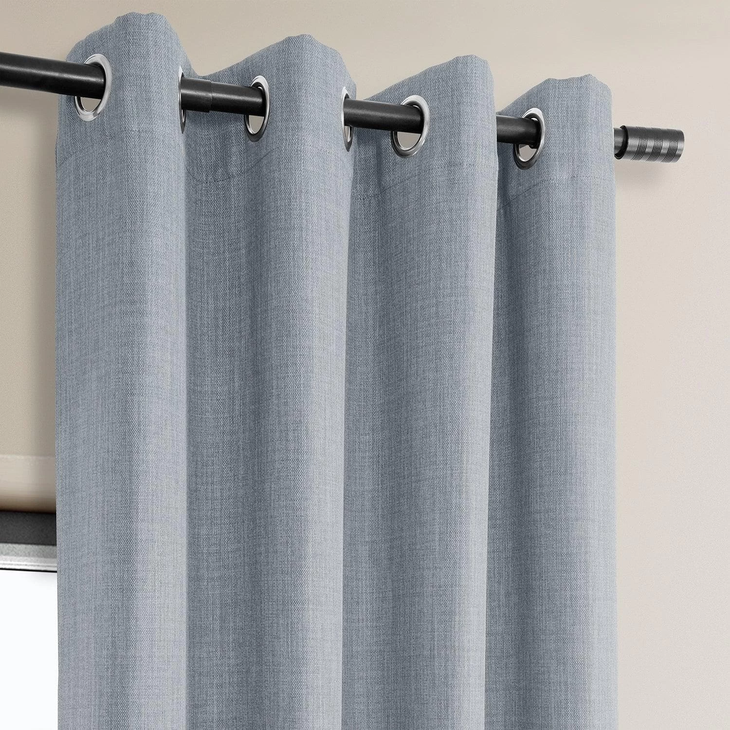 Heather Grey Grommet Textured Faux Linen Room Darkening Curtain 4 Heather Grey Grommet Textured Faux Linen Room Darkening Curtain - Image 2