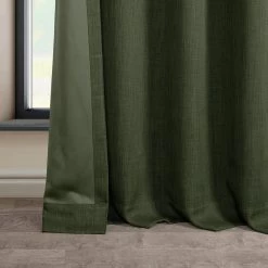 Tuscany Green Grommet Textured Faux Linen Room Darkening Curtain -Chic Curtains Shop 54H
