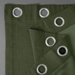 Tuscany Green Grommet Textured Faux Linen Room Darkening Curtain -Chic Curtains Shop 54K