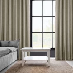 Oatmeal Grommet Textured Faux Linen Room Darkening Curtain -Chic Curtains Shop 55AX